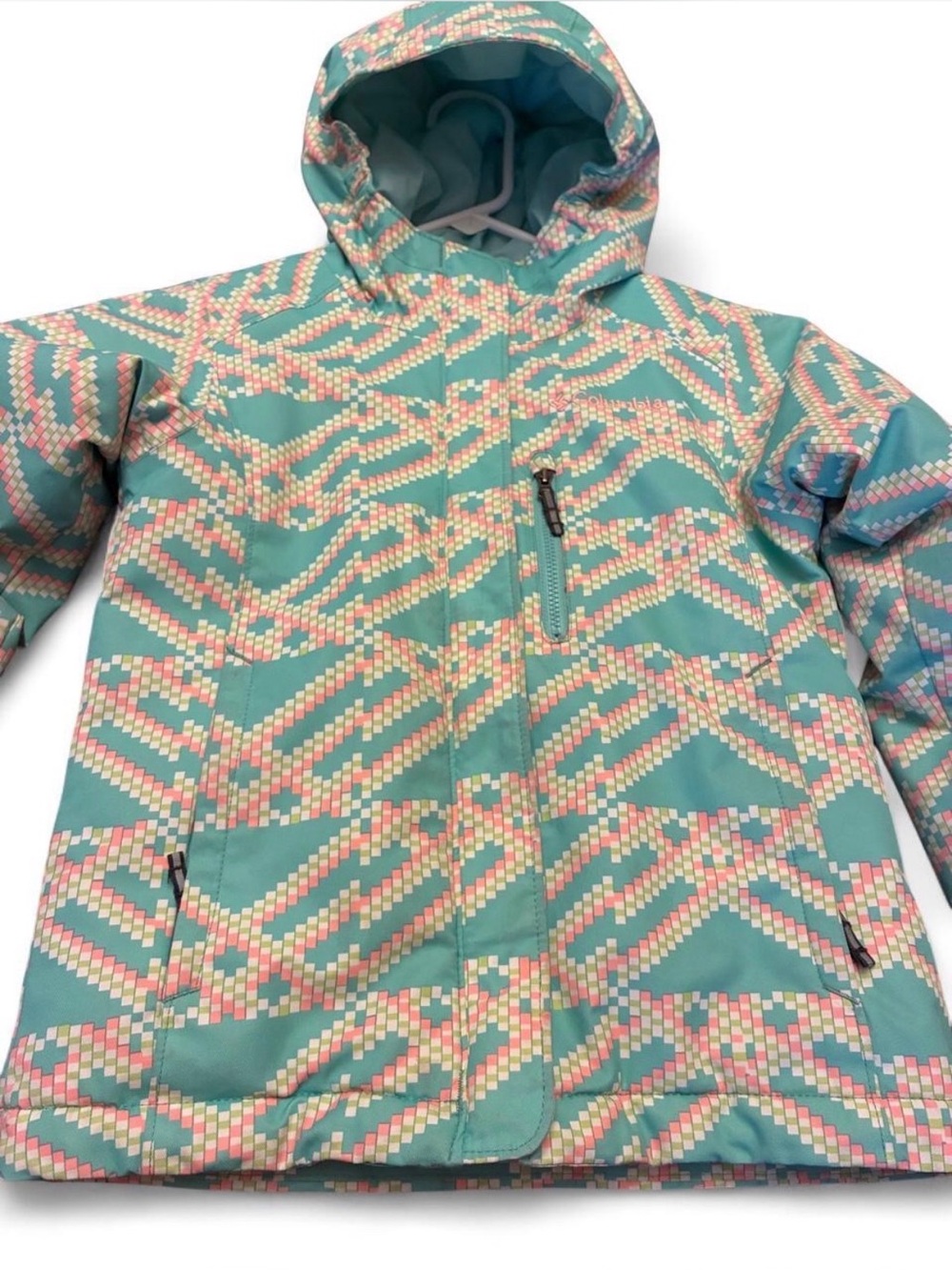 Columbia toddler girl Aqua Geometric Hooded Winter Jacket. Size 6-6X.